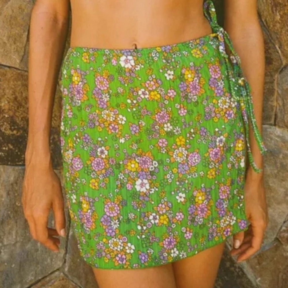 Urban Outfitters Green Floral Sarong Swim Cover-Up